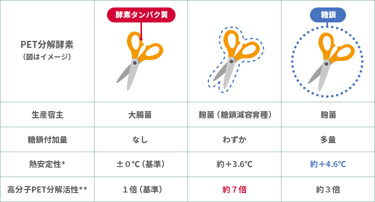 図6： PET分解酵素の諸性質比較（イメージ）