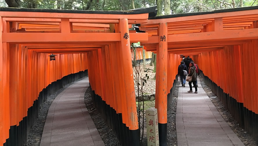 伏見稲荷：朱色の鳥居が続く参道