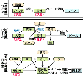 世界の酒の大分類 醸造酒 蒸留酒 混成酒 発酵形式のちがいによる醸造酒の3分類 知る 学ぶ お酒の博物誌 月桂冠 ホームページ